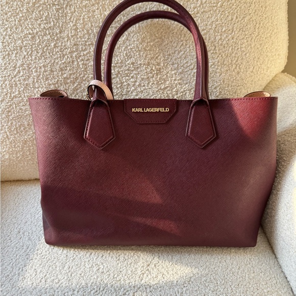 Karl Lagerfeld Handbags - Burgundy Karl Lagerfeld leather tote bag with gold hardware #luxurybag
